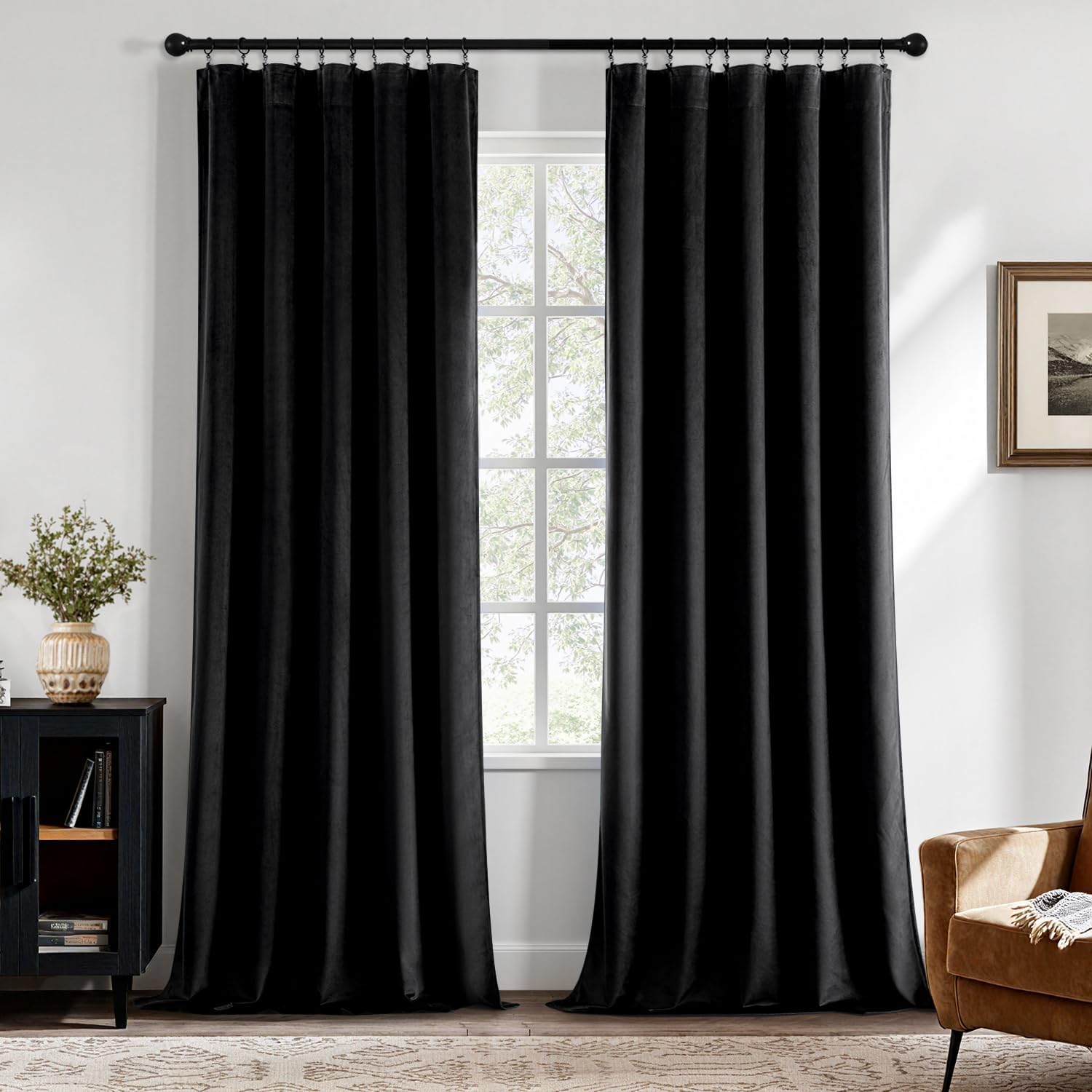 MIULEE Velvet Blackout Curtains-Black-40Wx96L