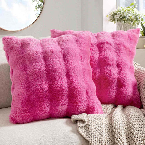 Decorative Pillow Covers Thick Soft Plush Faux Fur Throw Pillows Hot Pink 20x20-inch