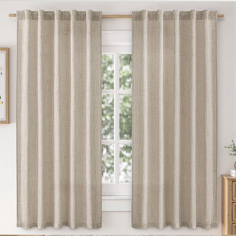 MIULEE Faux Linen Farmhouse Curtains Rod Pocket Khaki 42Wx63L