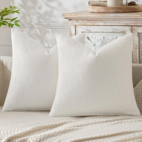 MIULEE Pack of 2 Pure White Decorative Pillow Covers 20x20 Inch Soft Chenille Couch Throw Pillows Farmhouse Cushion Covers for Home Decor Sofa Bedroom Living Room