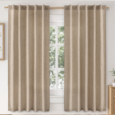 MIULEE Faux Linen Farmhouse Curtains Rod Pocket Copper Brown 42Wx63L