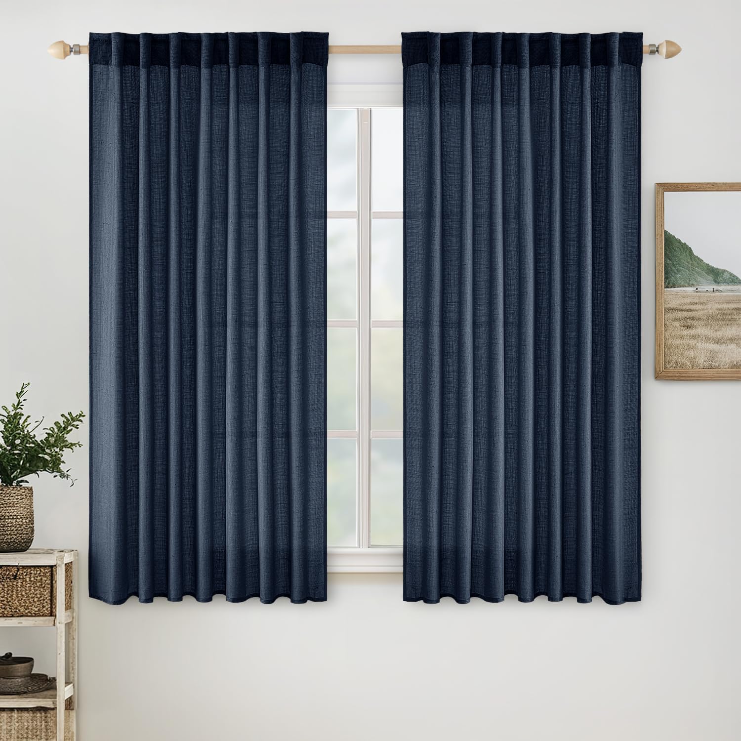 miulee soft thick linen textured window drapes back tab navy blue 52Wx63L