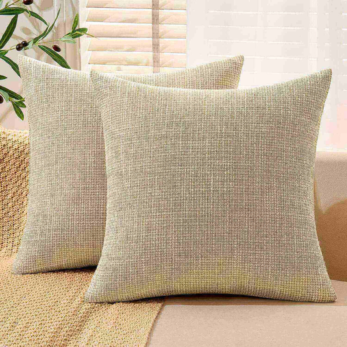 MIULEE Burlap Linen Throw Pillow Covers 20x20 Inch Set of 2 Beige Farmhouse Decorative Pillows Modern Pillowcases Soft Accent Cushion Covers for Outdoor Couch Sofa Bedroom Livingroom Home Decor