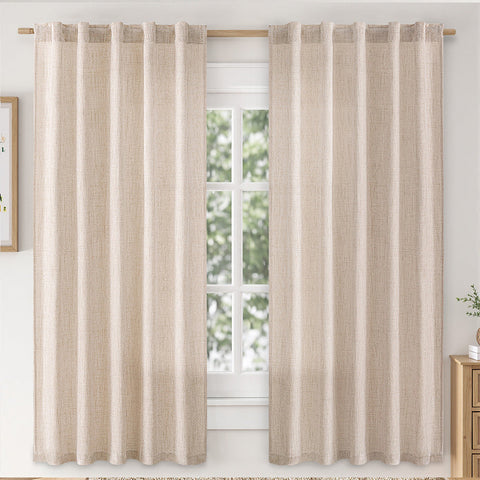 MIULEE Faux Linen Farmhouse Curtains Rod Pocket Ivory 42Wx63L
