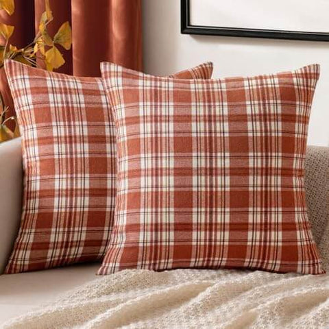 MIULEE Fall Set of 2 Scottish Tartan Plaid Throw Pillow Covers Farmhouse Classic Decorative Square Cushion Cases for Decor Sofa Couch 18x18 Inch, Khaki and White