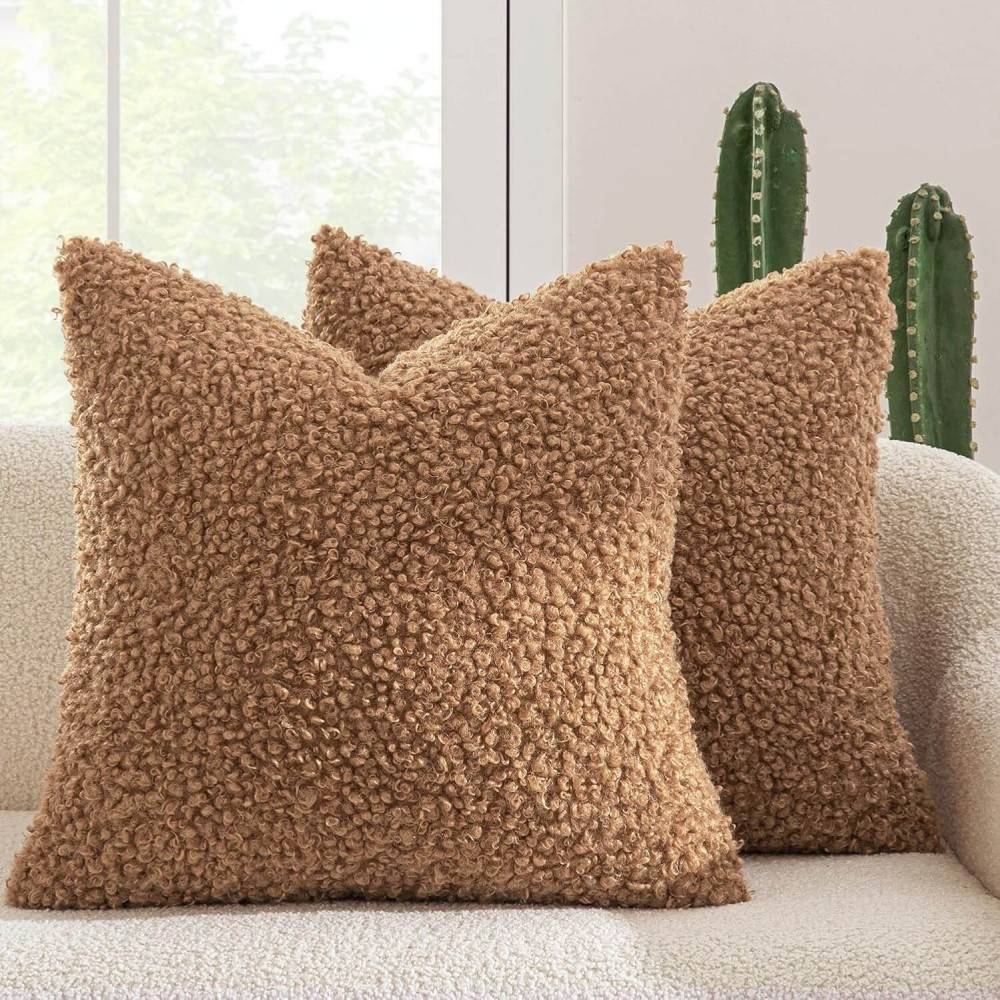 Decorative Fuzzy Sherpa Pillow Covers Brown 20x20-inch
