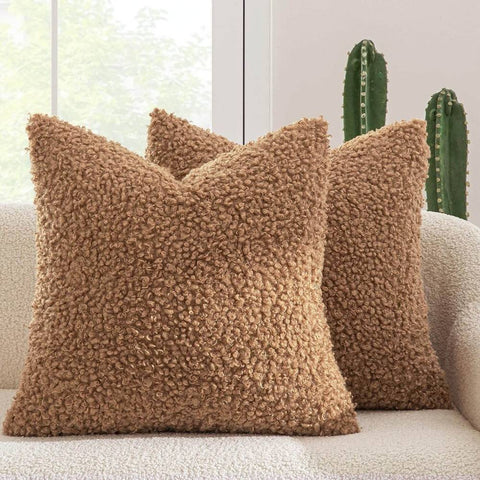 Decorative Fuzzy Sherpa Pillow Covers Brown 20x20-inch