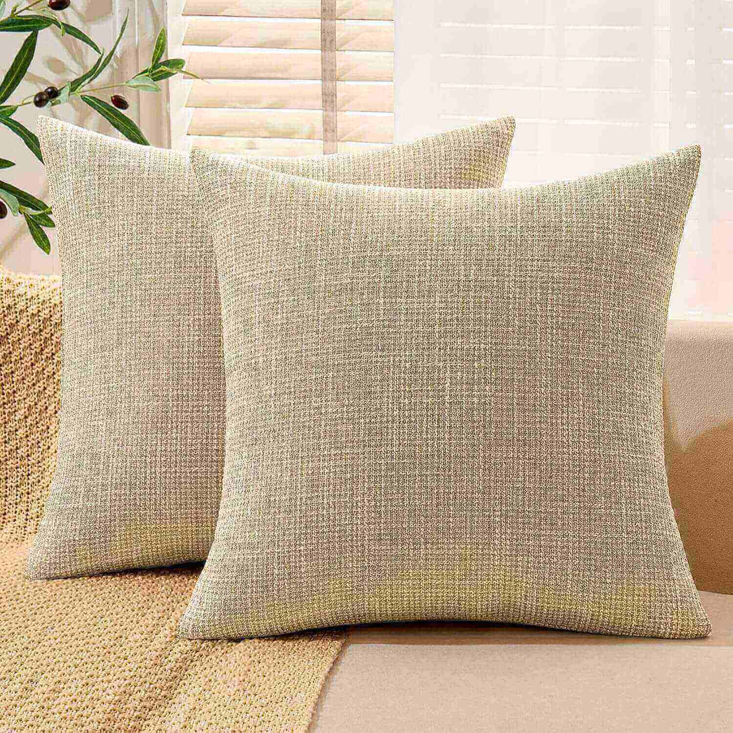 MIULEE 24x24 Inch Euro sham Burlap Linen Pillow Covers Set of 2 - Beige Farmhouse Washed Soft Skin-Friendly Texture Decorative Throw Pillows Home Decor for Farmhouse Modern Sofa,Bed,Couch,Patio