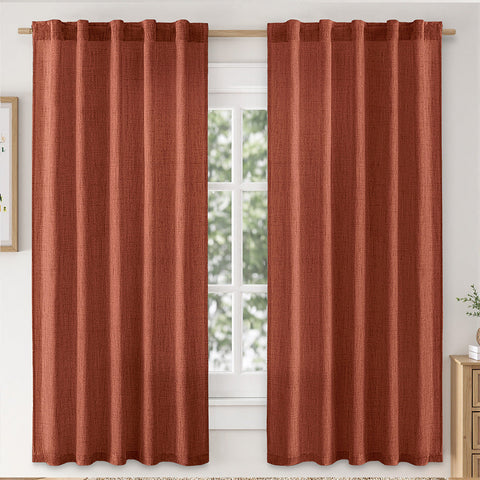 MIULEE Faux Linen Farmhouse Curtains Rod Pocket Burnt Orange 42Wx63L