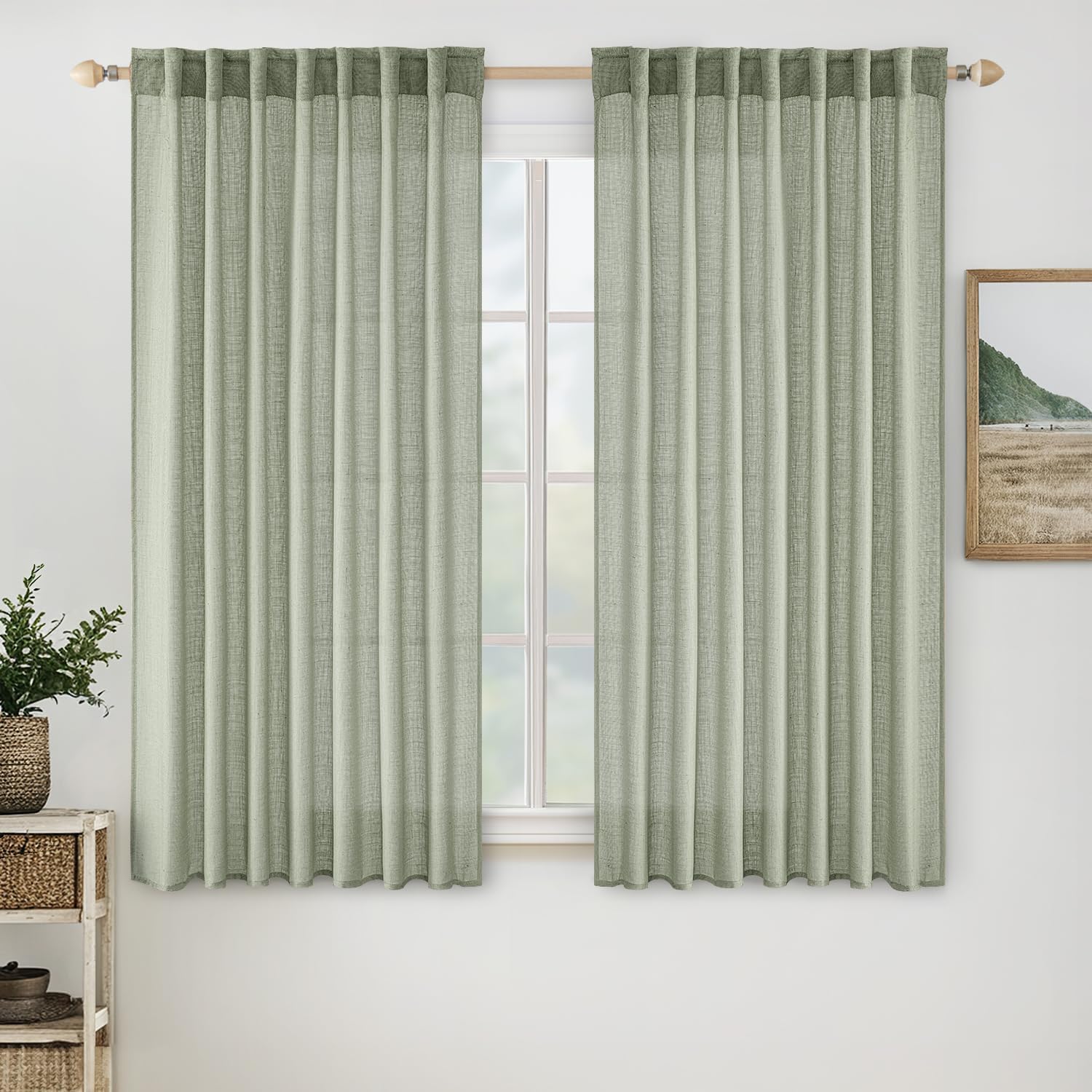 miulee soft thick linen textured window drapes back tab sage 52Wx54L