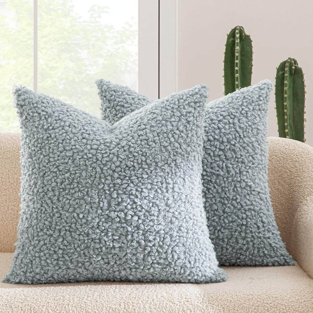 Decorative Fuzzy Sherpa Pillow Covers Light Blue 18x18-inch