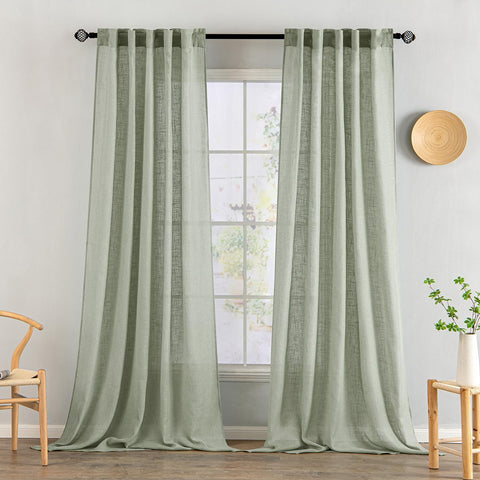 miulee soft thick linen textured window drapes back tab sage 52Wx90L