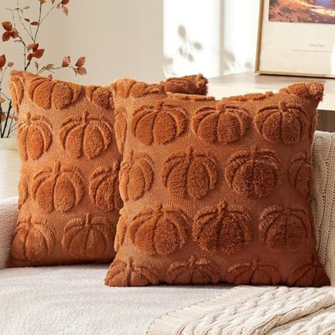 MIULEE Fall Throw Pillow Covers 26x26 Set of 2 Autumn Decorations Pumpkin Accent Pillowcase for Sofa Couch Porch Bed Living Room Soft Plush Faux Fur Halloween Farmhouse Home Decor
