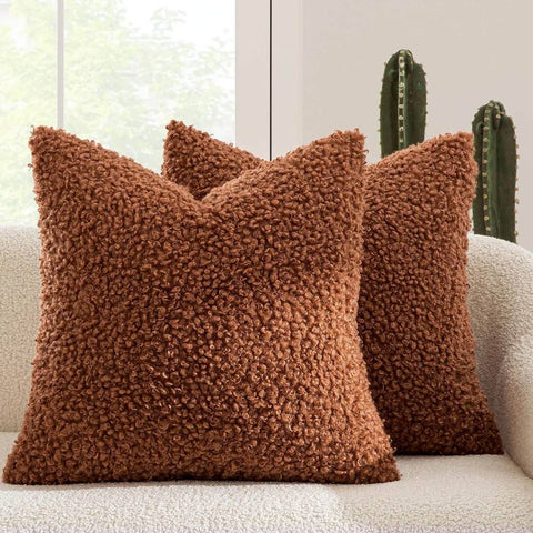 Decorative Fuzzy Sherpa Pillow Covers Rust 18x18-inch