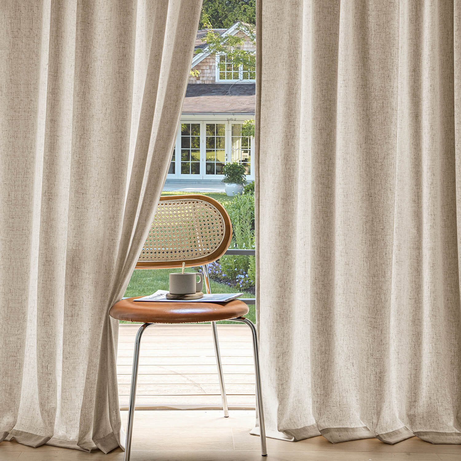 miulee light filtering farnhouse textured back tab curtains taupe 52Wx72L