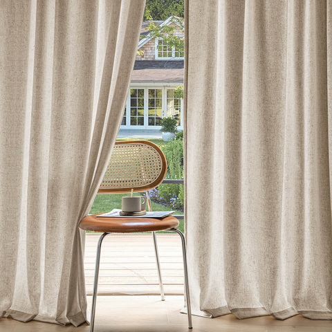 miulee light filtering farnhouse textured back tab curtains taupe 52Wx72L