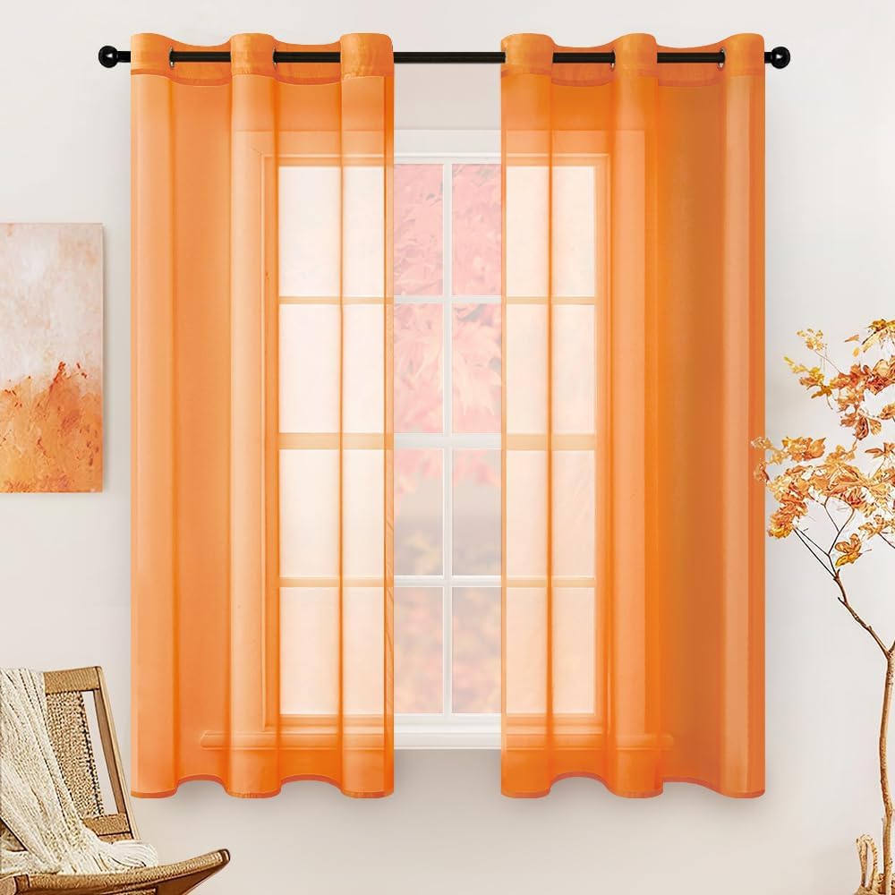 MIULEE Solid Color Fall Elegant Lightweight Grommet Sheer Curtains Orange 42Wx63L