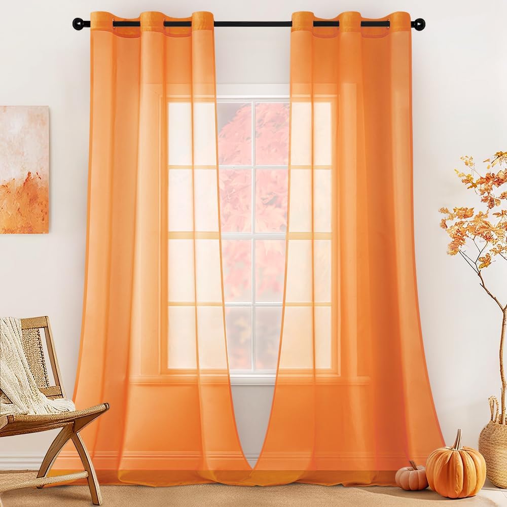 MIULEE Solid Color Fall Elegant Lightweight Grommet Sheer Curtains Orange 42Wx84L