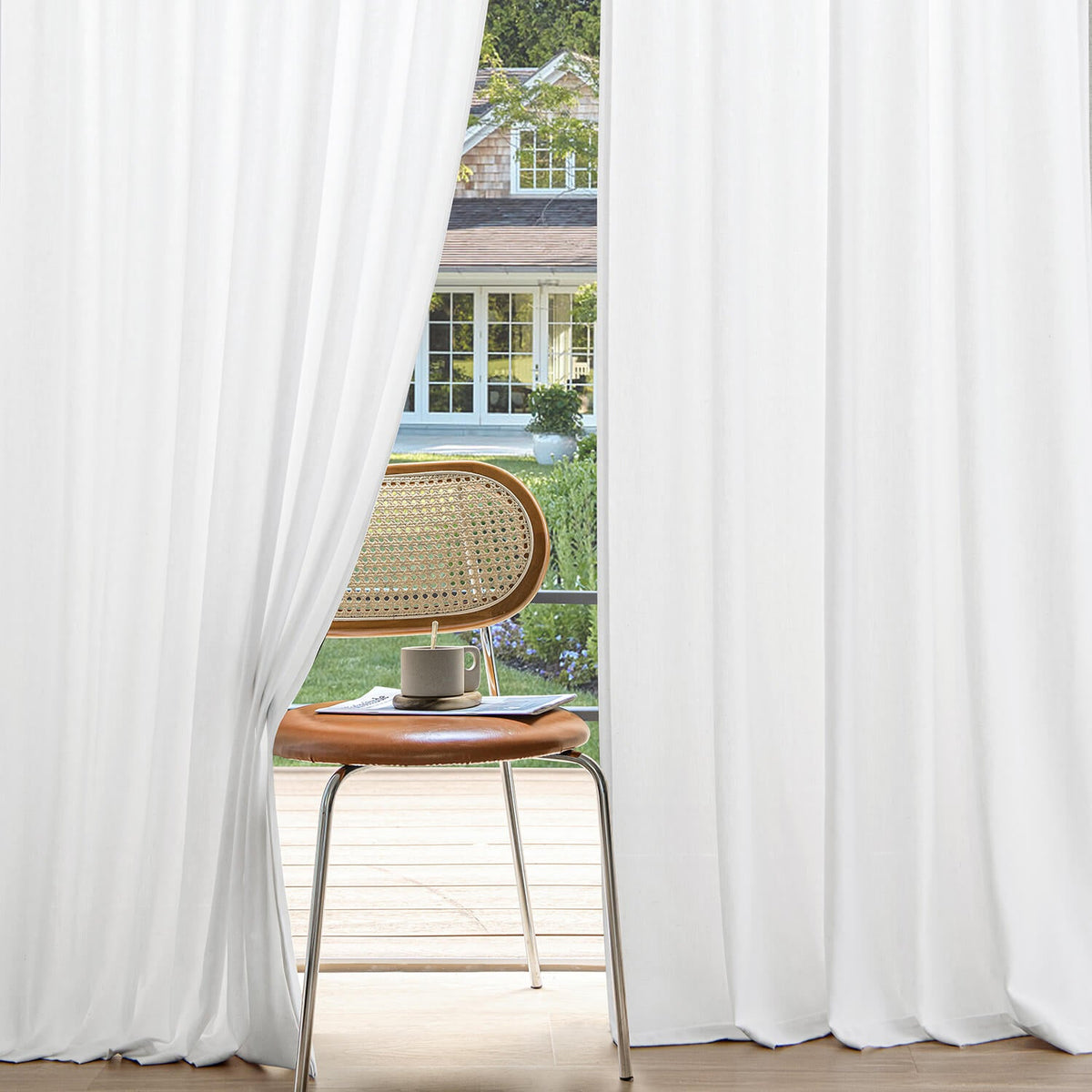 miulee light filtering farnhouse textured back tab curtains pure white 52Wx84L