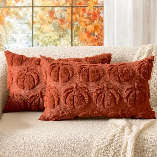 MIULEE Fall Throw Pillow Covers 16x16 Set of 2 Autumn Decorations Pumpkin Accent Pillowcase for Sofa Couch Porch Bed Living Room Soft Plush Faux Fur Halloween Farmhouse Home Decor