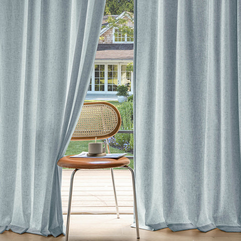 miulee light filtering farnhouse textured back tab curtains stone blue 52Wx90L