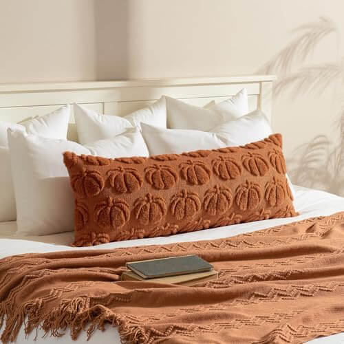 MIULEE Fall Throw Pillow Covers 24x24 Set of 2 Autumn Decorations Cream White Pumpkin Accent Pillowcase for Sofa Couch Porch Bed Living Room Soft Plush Faux Fur Halloween Farmhouse Home Decor