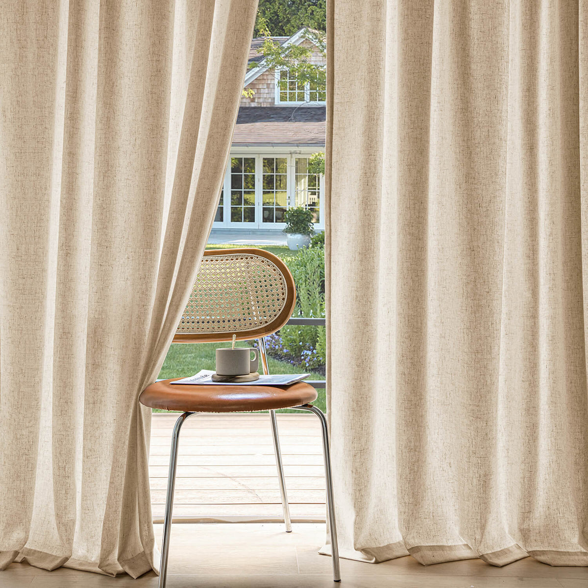 miulee light filtering farnhouse textured back tab curtains light brown 52Wx90L
