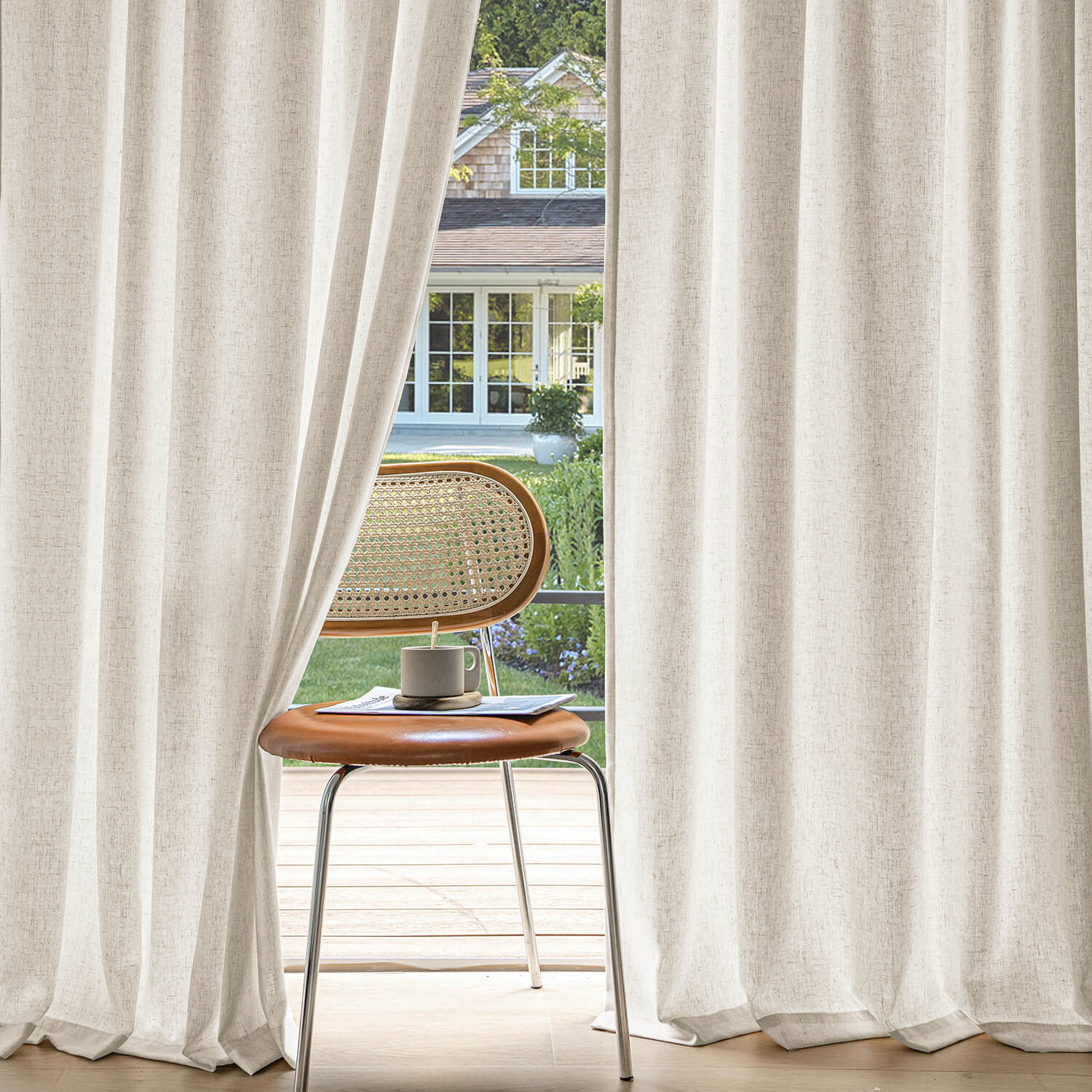 miulee light filtering farnhouse textured back tab curtains linen 52Wx96L