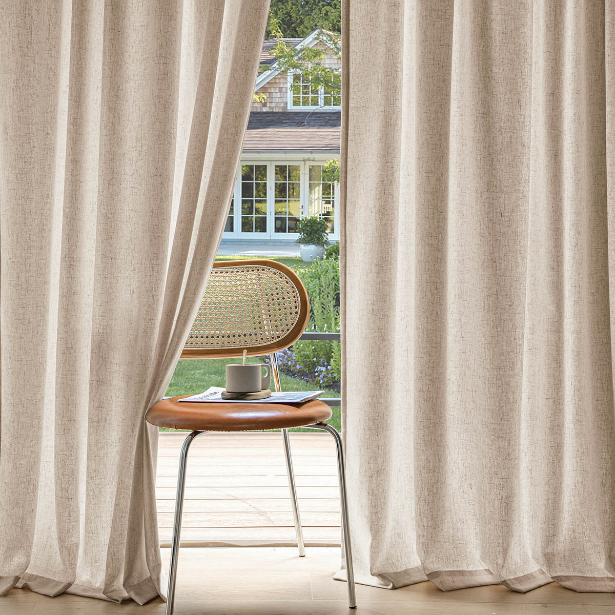miulee light filtering farnhouse textured back tab curtains beige 52Wx96L