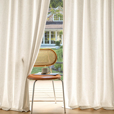 miulee light filtering farnhouse textured back tab curtains ivory 52Wx108L