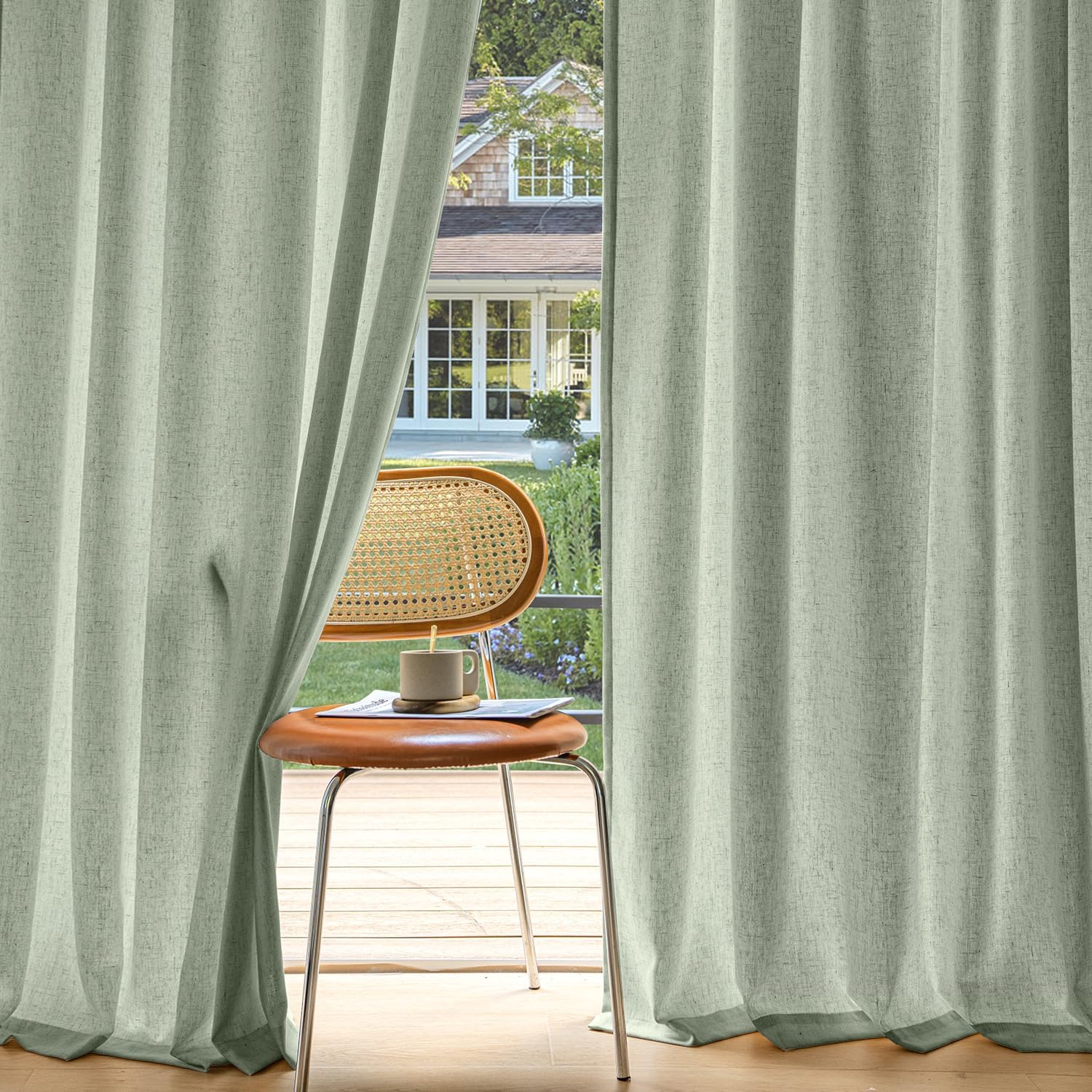 miulee light filtering farnhouse textured back tab curtains sage green 52Wx108L