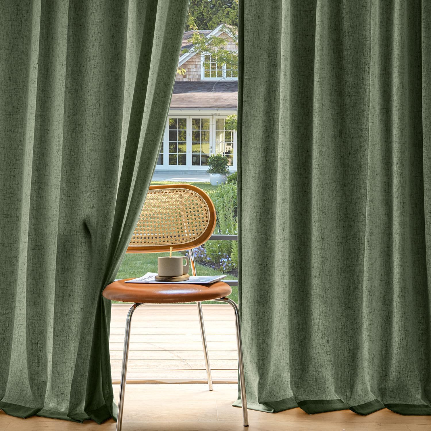 miulee light filtering farnhouse textured back tab curtains olive green 52Wx108L