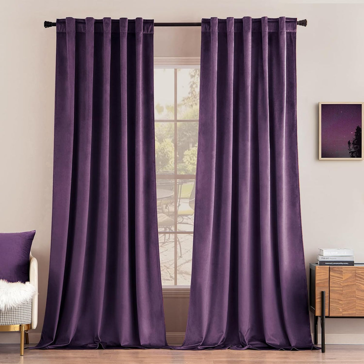 miulee luxury blackout curtains thermal insulated rod pocket back tab purple 52Wx84L