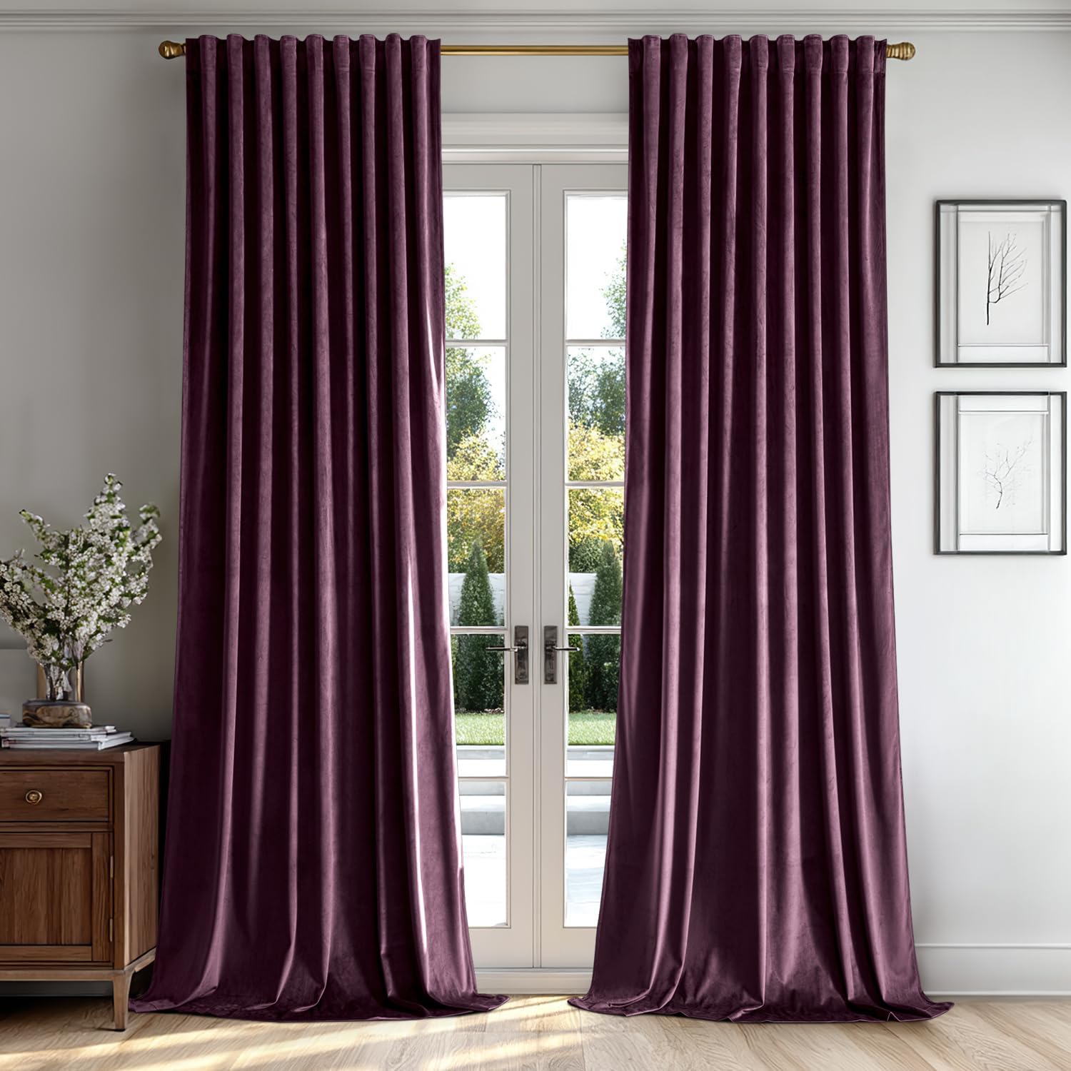 miulee luxury blackout curtains thermal insulated rod pocket back tab dark purple 52Wx90L