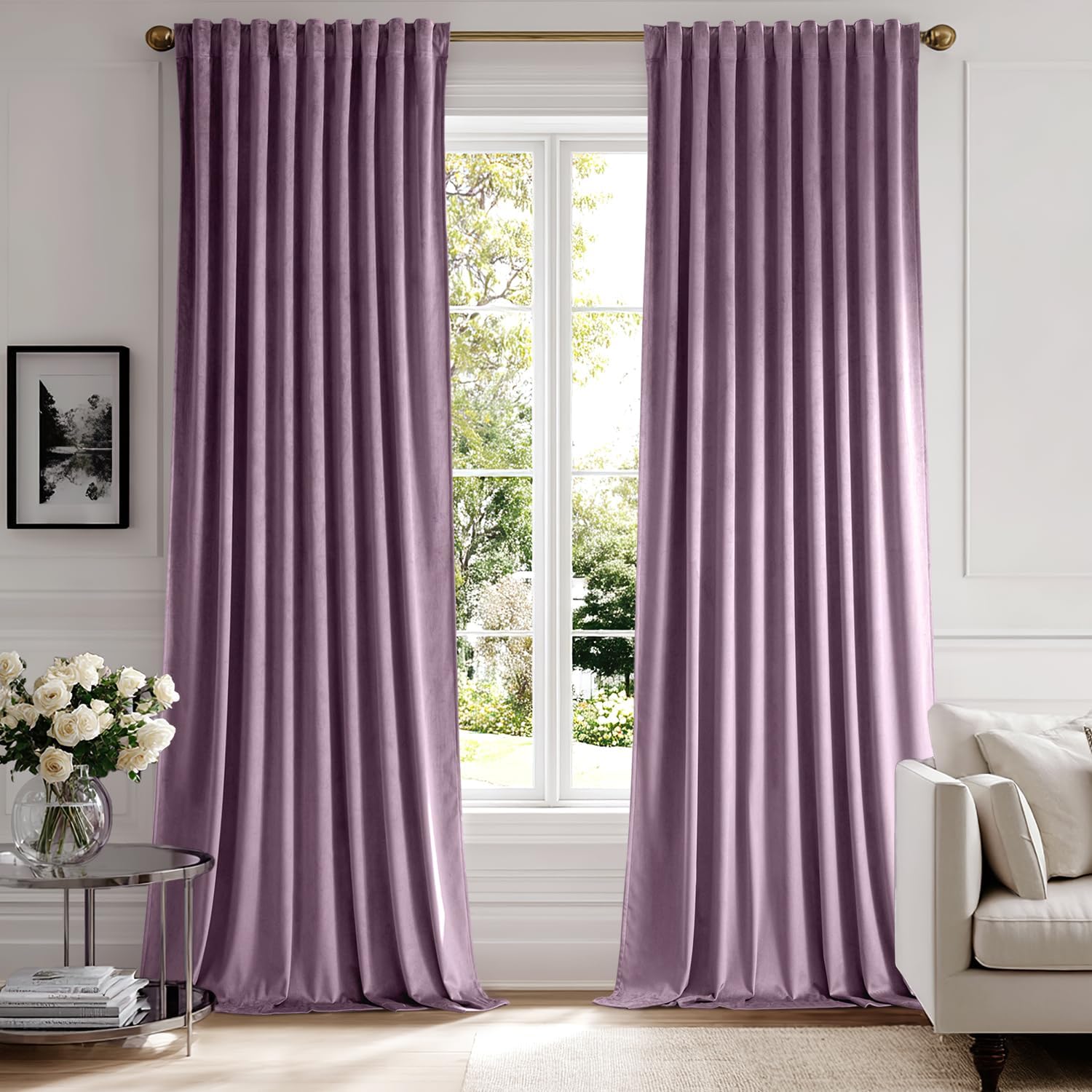 miulee luxury blackout curtains thermal insulated rod pocket back tab lavender 52Wx90L