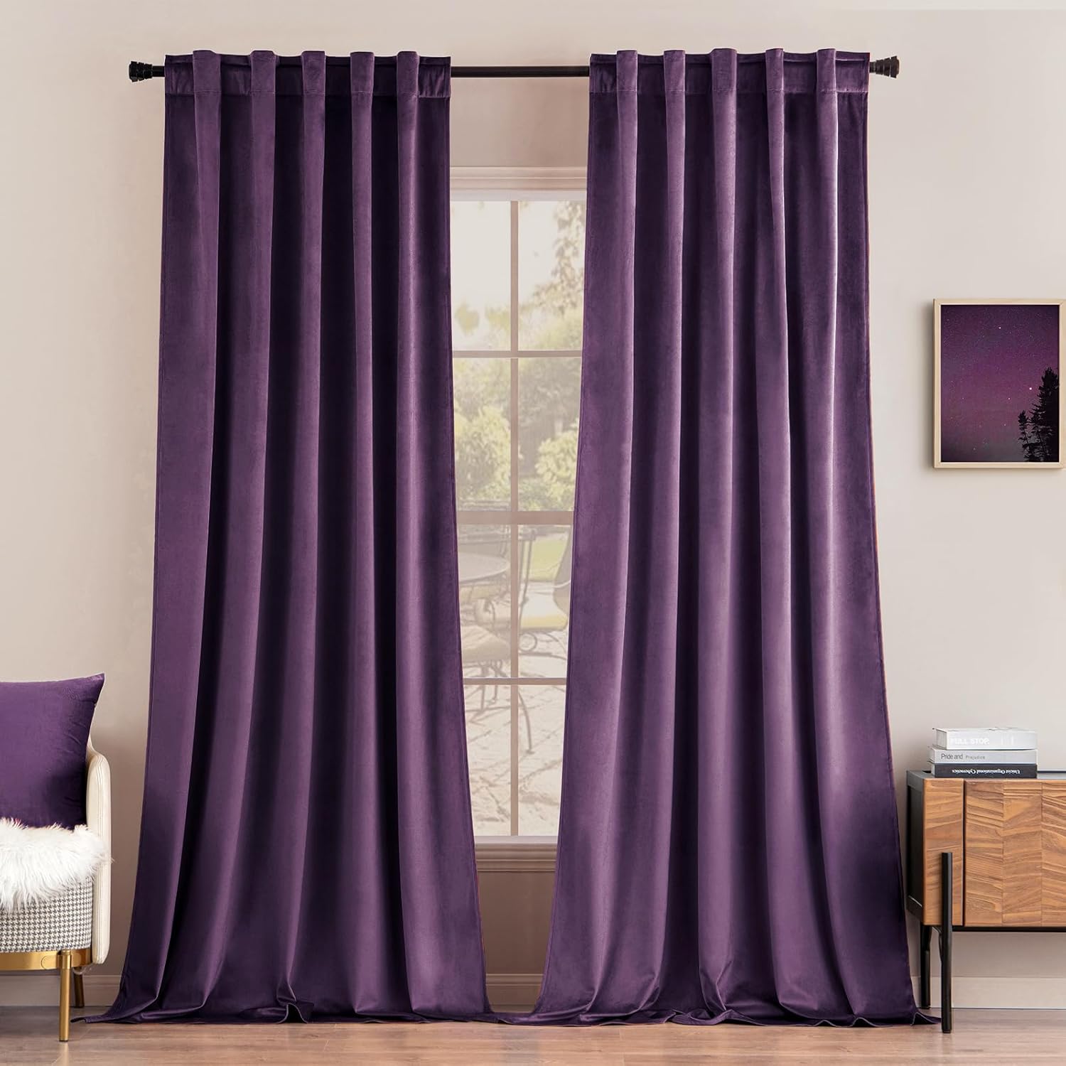 miulee luxury blackout curtains thermal insulated rod pocket back tab purple 52Wx96L