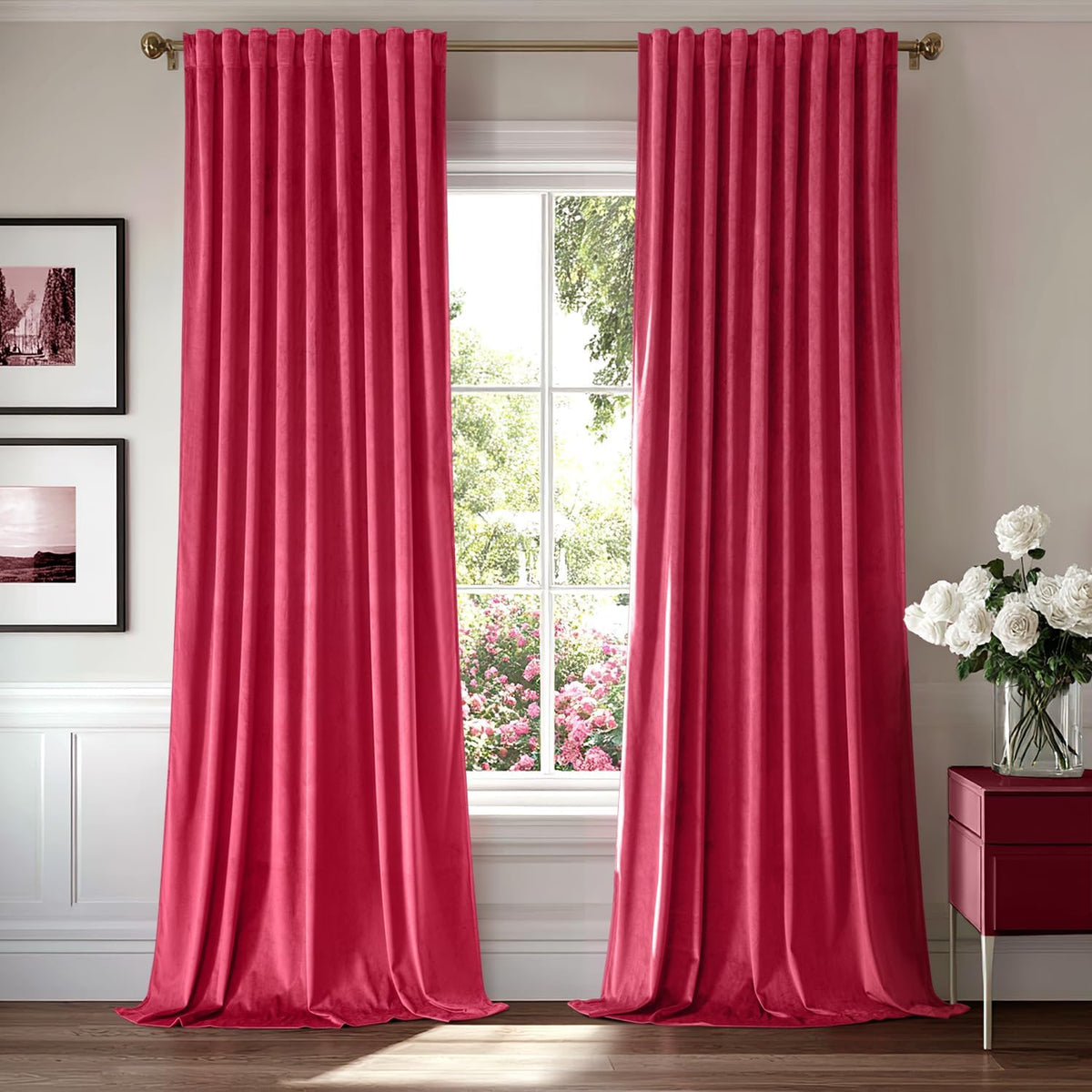 miulee luxury blackout curtains thermal insulated rod pocket back tab hot pink 52Wx96L