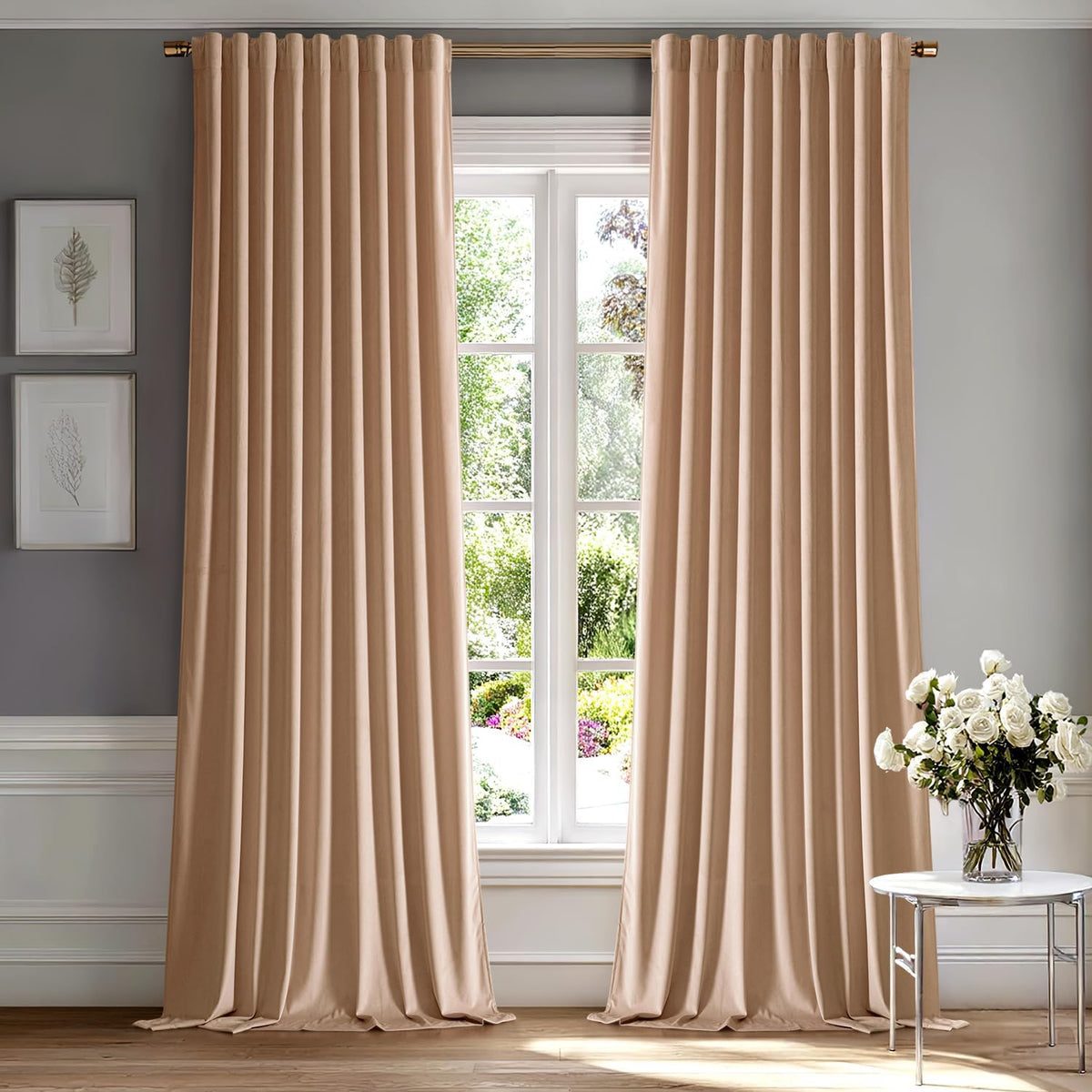 miulee luxury blackout curtains thermal insulated rod pocket back tab blush beige 52Wx96L