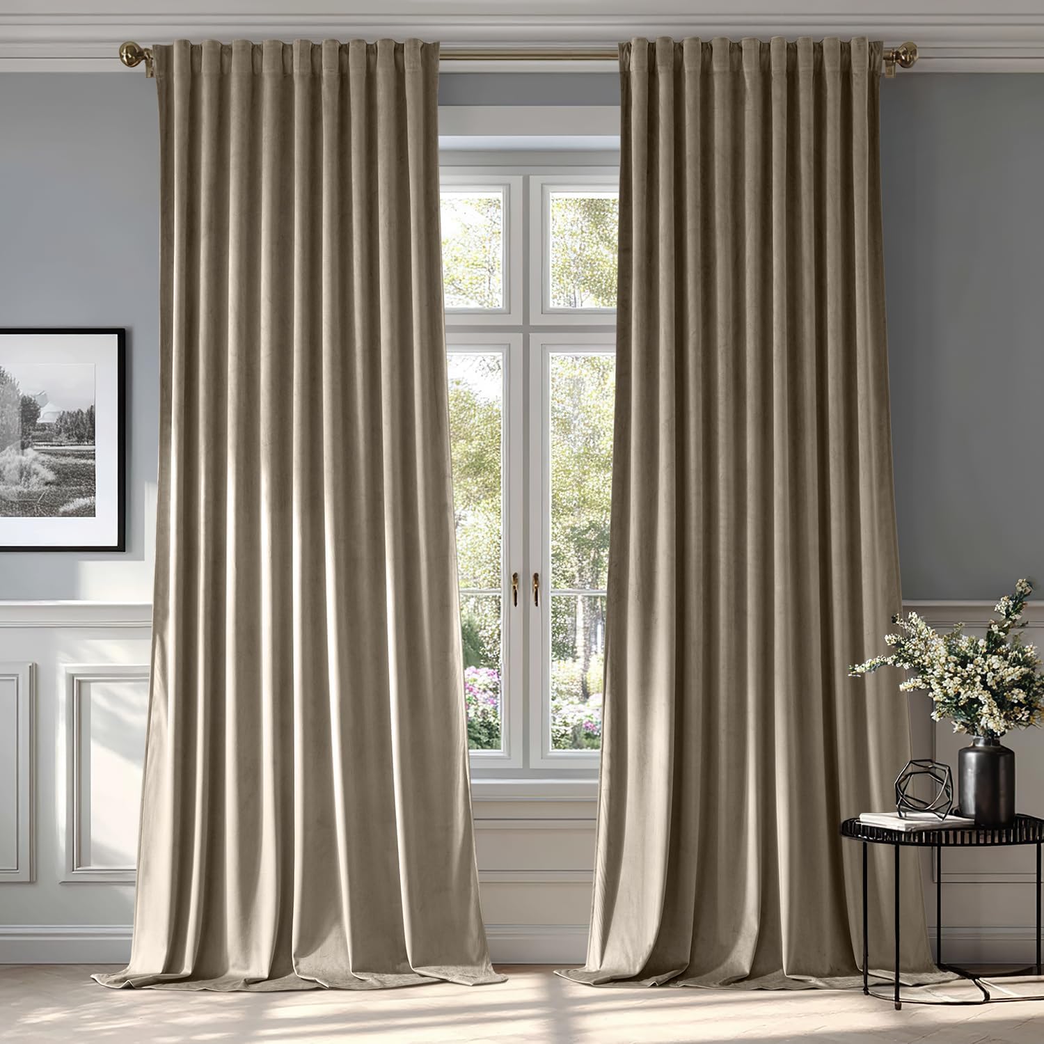 miulee luxury blackout curtains thermal insulated rod pocket back tab taupe 52Wx108L