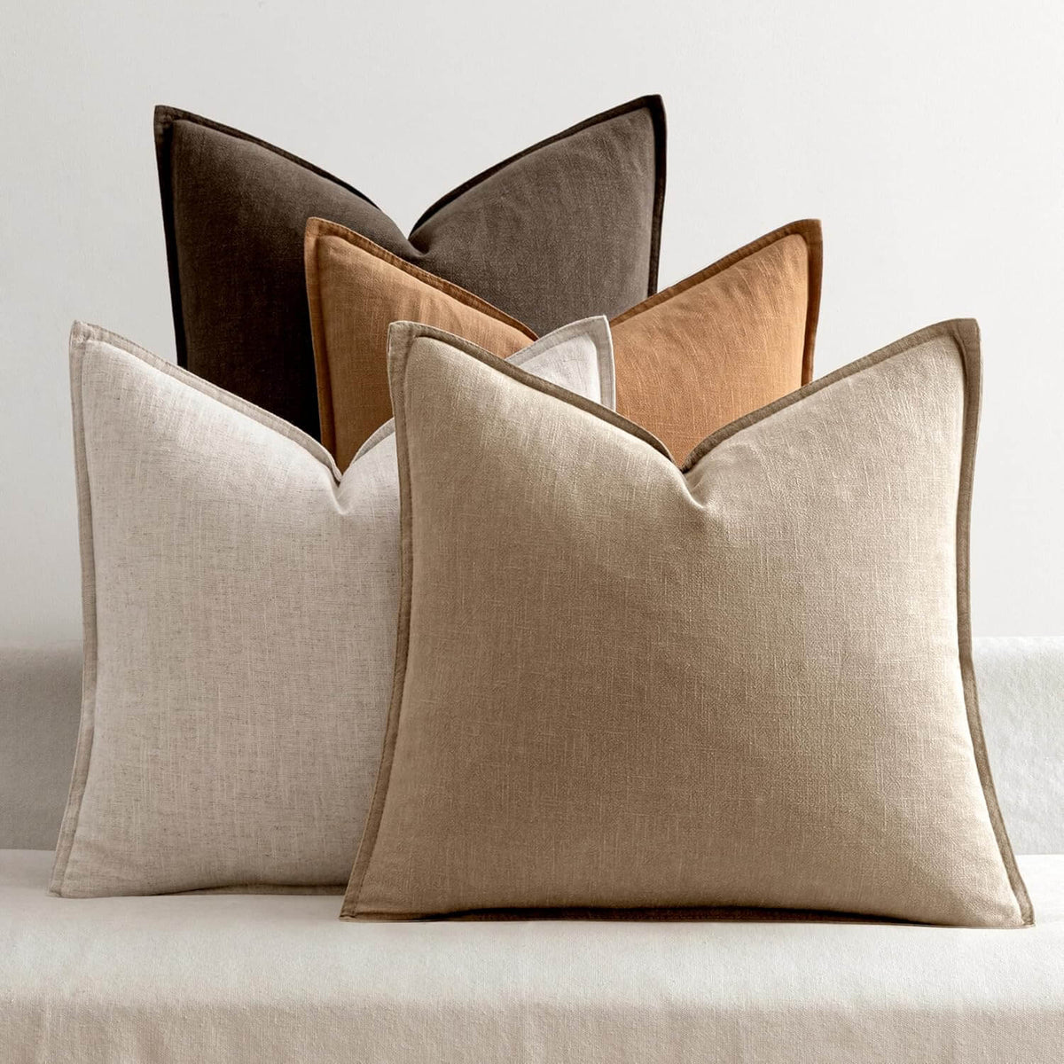 MIULEE Neutral Brown Linen Pillow Covers Pack of 4 Decorative Nautral Solid Throw Pillow Covers Soft Accent Boho Farmhouse Couch Pillowcases Modern Home Decors for Living Room Bed Sofa 20x20 Inch