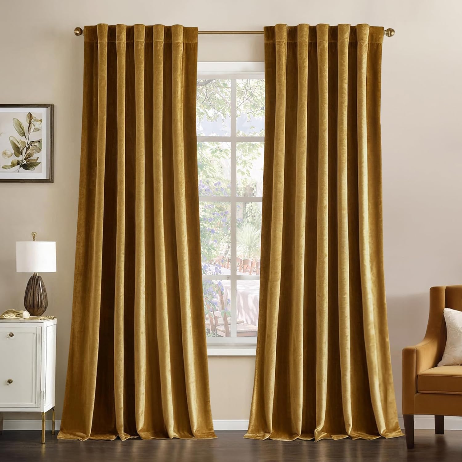 miulee luxury blackout curtains thermal insulated rod pocket back tab gold 66Wx84L