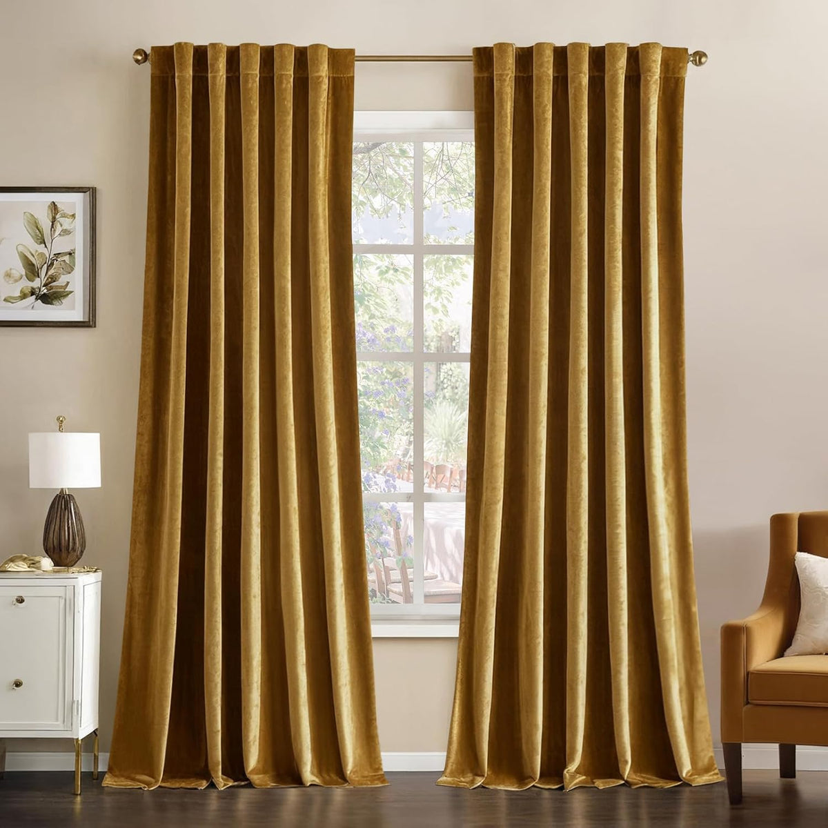 miulee luxury blackout curtains thermal insulated rod pocket back tab gold 66Wx96L