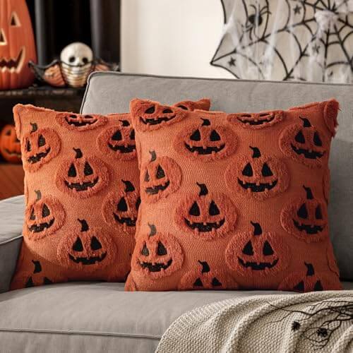 MIULEE Fall Halloween Throw Pillow Covers 20x20 Decorative Pumpkin Pattern Pillowcases Soft Plush Faux Wool Cushions for Home Patio Sofa Couch,Dark Rust