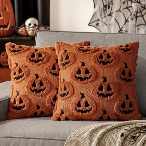 MIULEE Fall Halloween Throw Pillow Covers 20x20 Decorative Pumpkin Pattern Pillowcases Soft Plush Faux Wool Cushions for Home Patio Sofa Couch,Rust