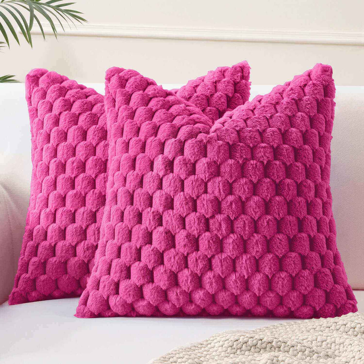 Soft Plush Faux Fur Decorative Throw Pillow Covers Hot Pink 20x20-inch