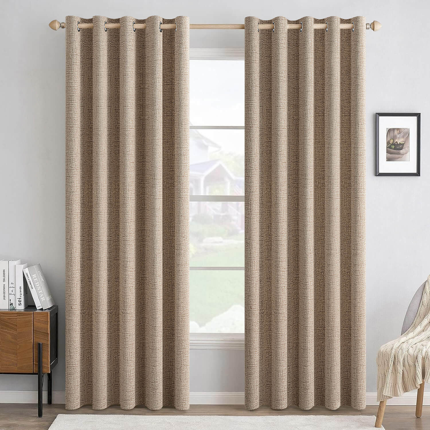 MIULEE 100% Blackout Thermal Insulated Grommet Linen Textured Curtain 62Wx84L