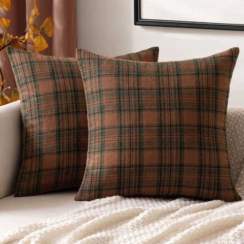 MIULEE Fall Set of 2 Scottish Tartan Plaid Throw Pillow Covers Farmhouse Classic Decorative Square Cushion Cases for Decor Sofa Couch 16x16 Inch, Orange?and?Green