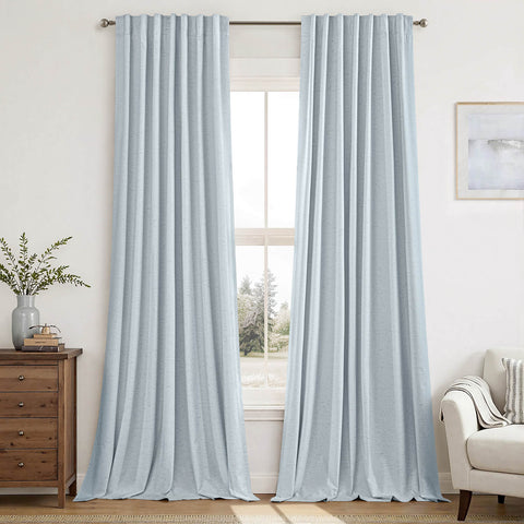 miulee linen full blackout curtains back tab pleat hook belt clip rings light blue 52Wx96L