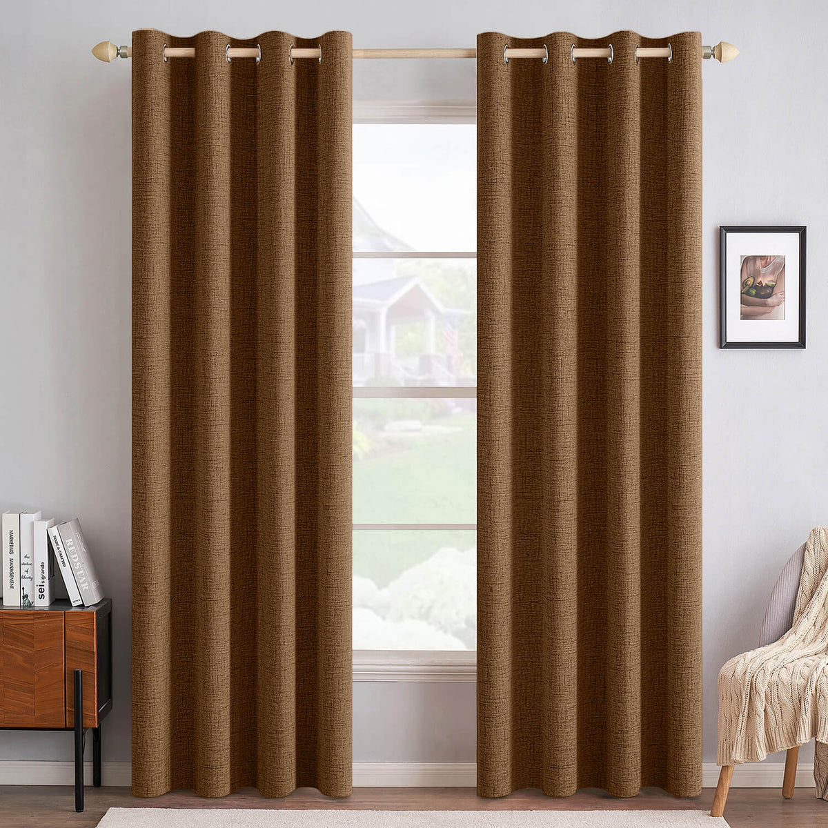 MIULEE 100% Blackout Thermal Insulated Grommet Linen Textured Curtain 52Wx72L