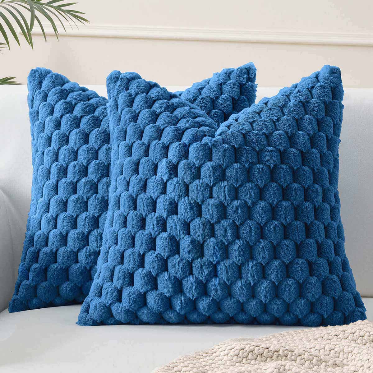 Soft Plush Faux Fur Decorative Throw Pillow Covers Navy Blue 20x20-inch